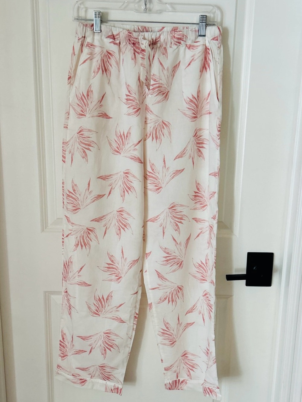 Desmond & Dempsey Pajama Pants  ‘Deia’ White & Pink - Fine 100% Cotton Sz Small